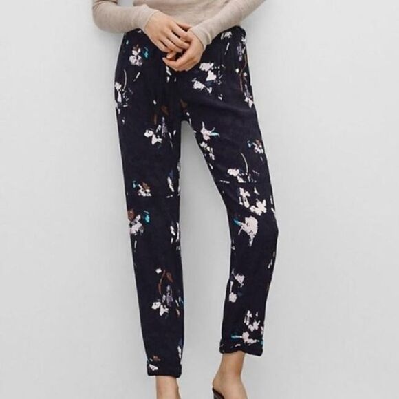aritzia Wilfred Black Blue Marais Wilfred Winter Floral Casual Luxe Pants XXS - Picture 1 of 14